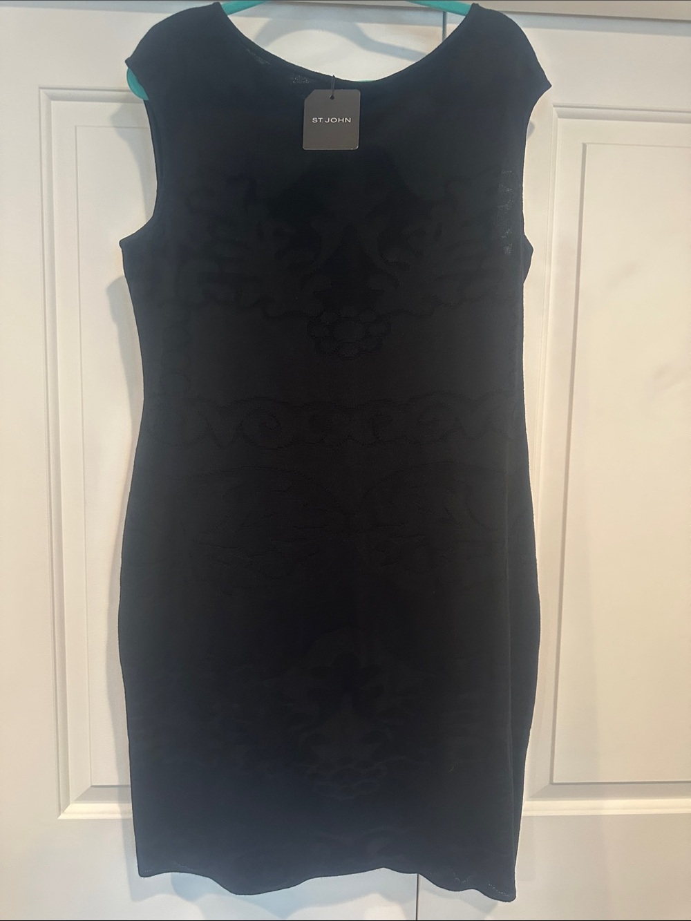 St. John Black Sleeveless Textured Midi Dress